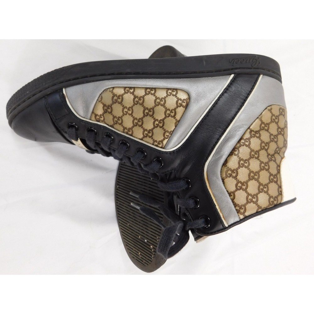 GUCCI MONOGRAM LEATHER HIGH TOP SNEAKERS SZ 36 - Picture 4 of 13